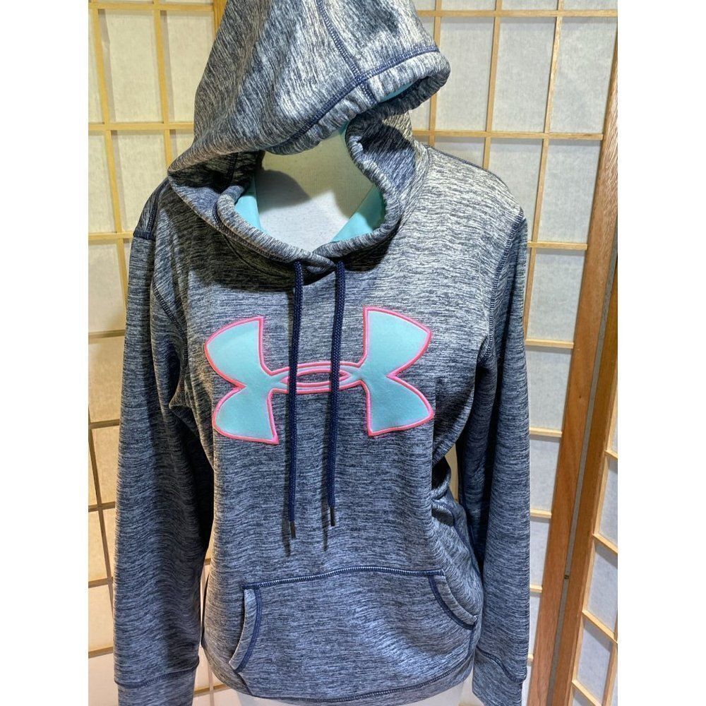 Under Armour Med Gray Heather Hoodie Pink Aqua Logo